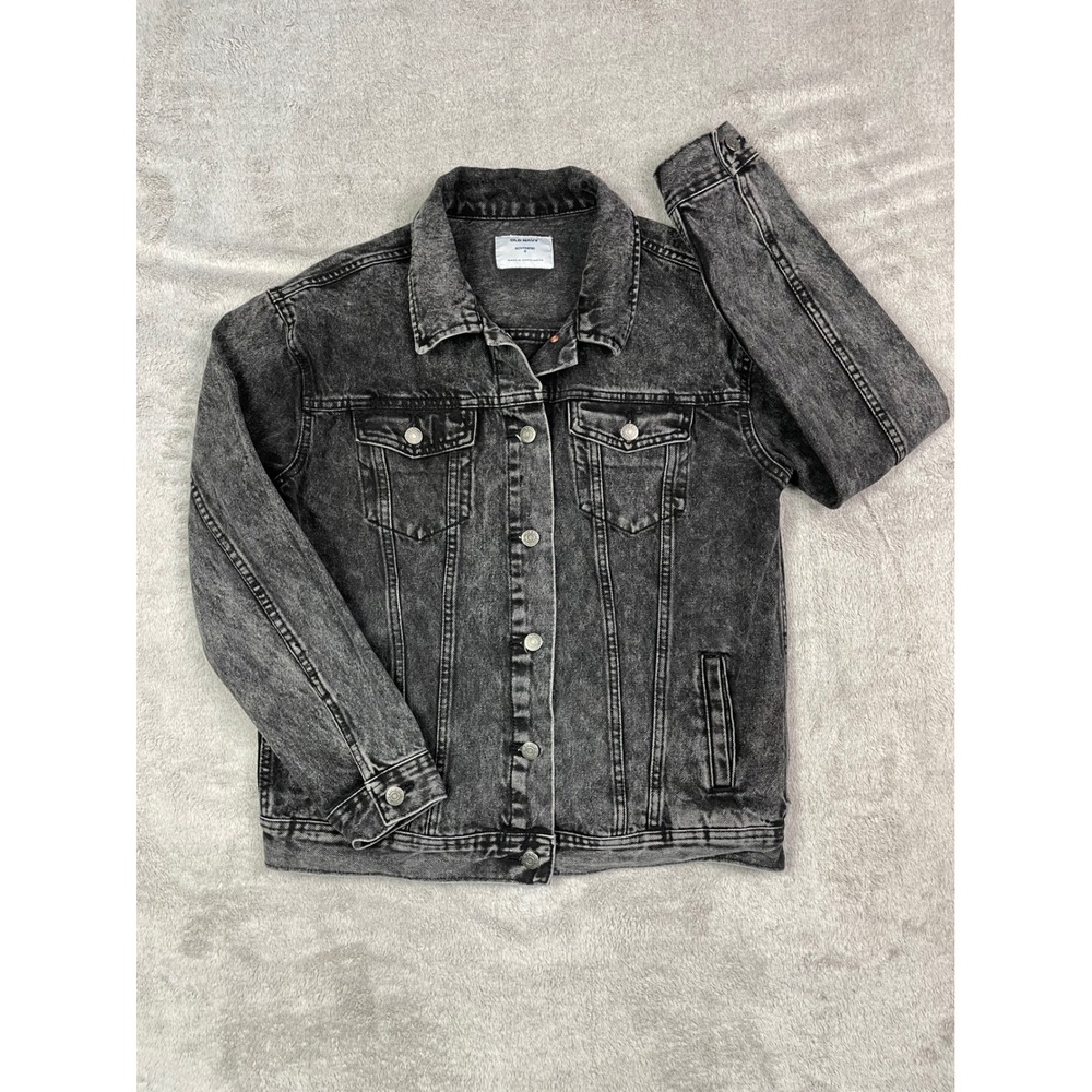 Old Navy Boyfriend Denim Trucker Jacket Women Small S Washed Acid Black Jean